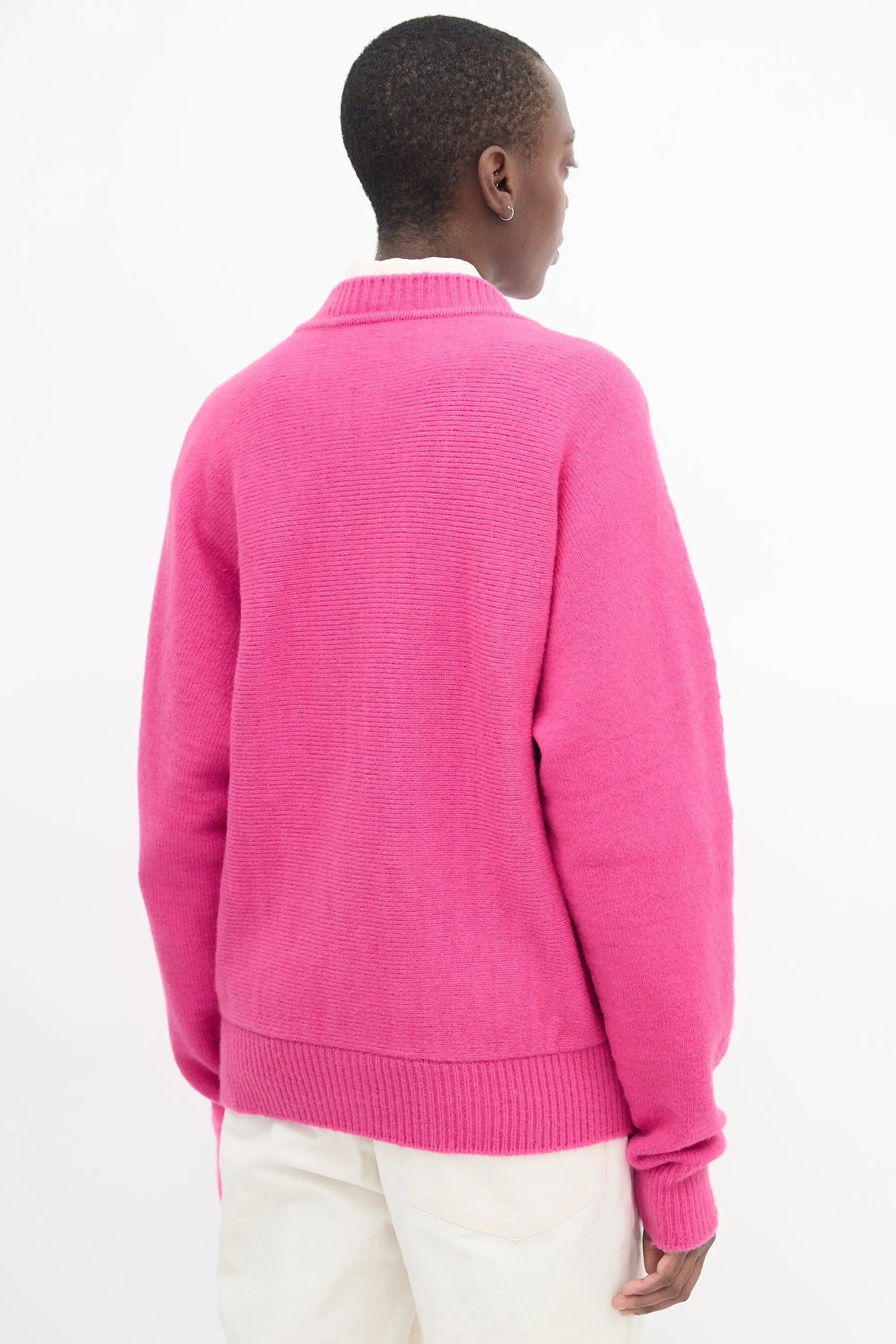 Pink Wool Grosgrain Logo Sweater