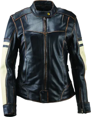 River Road Dame Vintage Leather Jacket Black Womens - Medium
