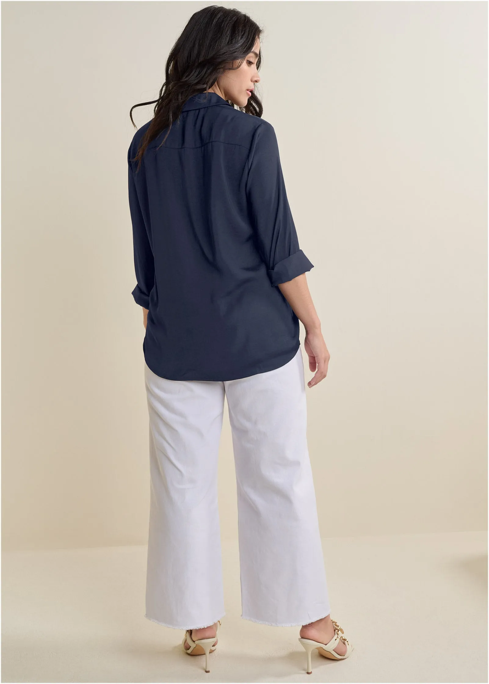 Soft Button-Down Blouse - Navy
