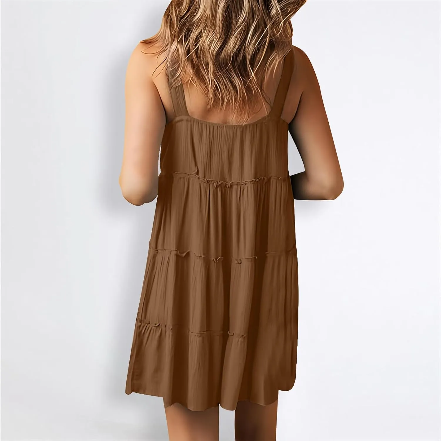 Sundresses for Women 2024 Trendy Summer Tank Dress Sleeveless Crewneck Button Down Ruffle Tiered Casual Swing Mini Dress