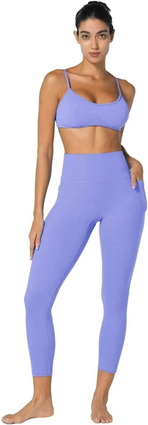 Sunzfly Invisible Butt Scrunch Workout Leggings with Pockets for Women, No Front Seam Gym Yoga Pants with Tummy Control