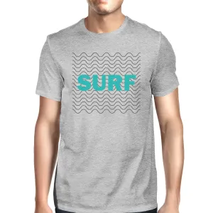 Surf Waves Mens Grey Funny Graphic T-Shirt Lightweight Summer Top
