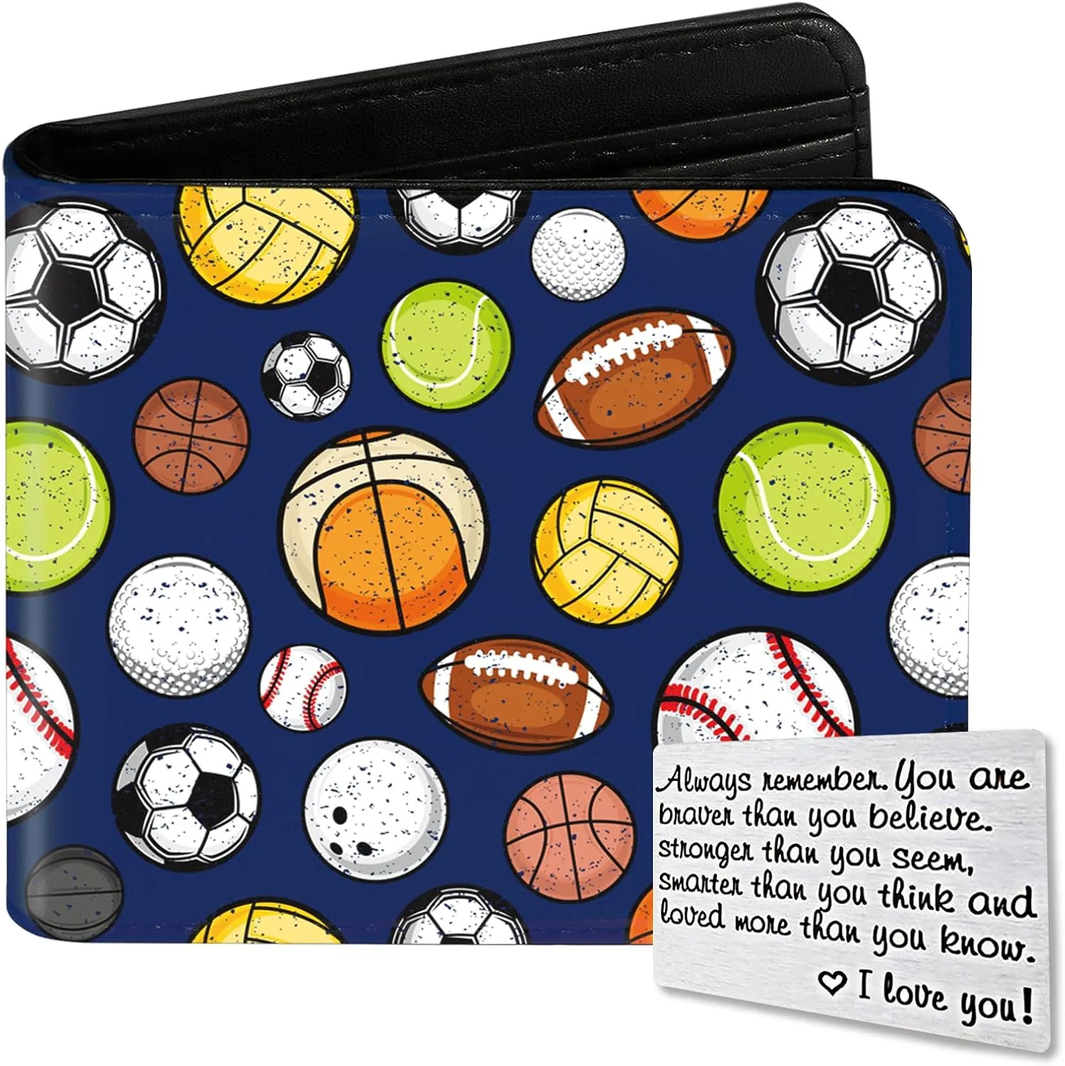 Teen Boys Wallet, Cool Balls Wallets for Kids Son 9-12/8-10/8-12 with Wallet Card, Funny Leather Bifold Rfid Blocking Wallet, Purse Coin Pocket Id Window for Men Boy Male Youth Guys Gifts