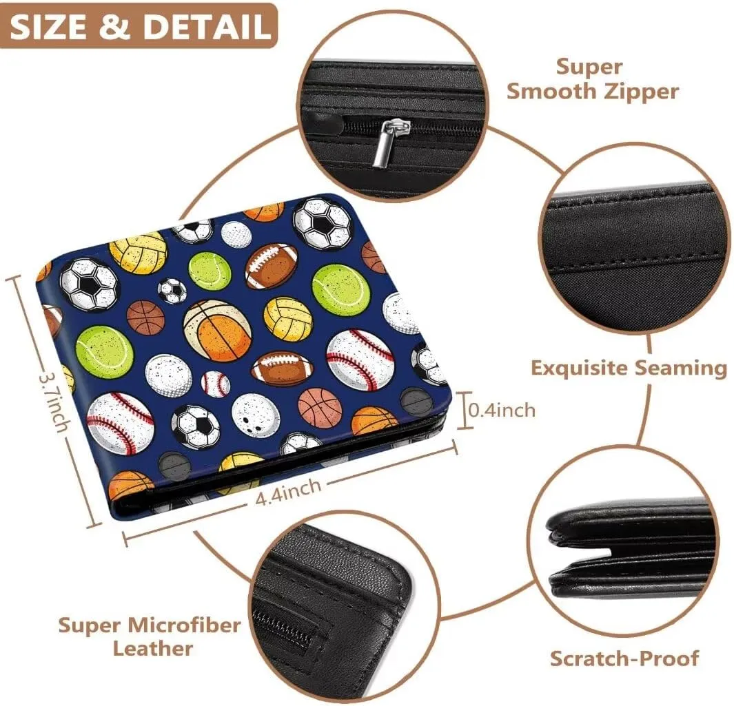 Teen Boys Wallet, Cool Balls Wallets for Kids Son 9-12/8-10/8-12 with Wallet Card, Funny Leather Bifold Rfid Blocking Wallet, Purse Coin Pocket Id Window for Men Boy Male Youth Guys Gifts