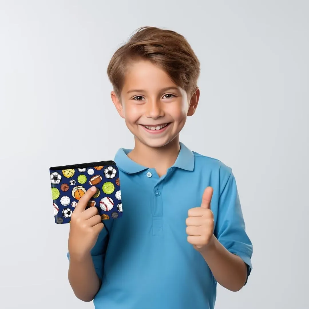 Teen Boys Wallet, Cool Balls Wallets for Kids Son 9-12/8-10/8-12 with Wallet Card, Funny Leather Bifold Rfid Blocking Wallet, Purse Coin Pocket Id Window for Men Boy Male Youth Guys Gifts