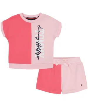 Tommy Hilfiger Toddler Girls Colorful Logo Crewneck Pullover and French Terry Shorts, 2 Piece Set
