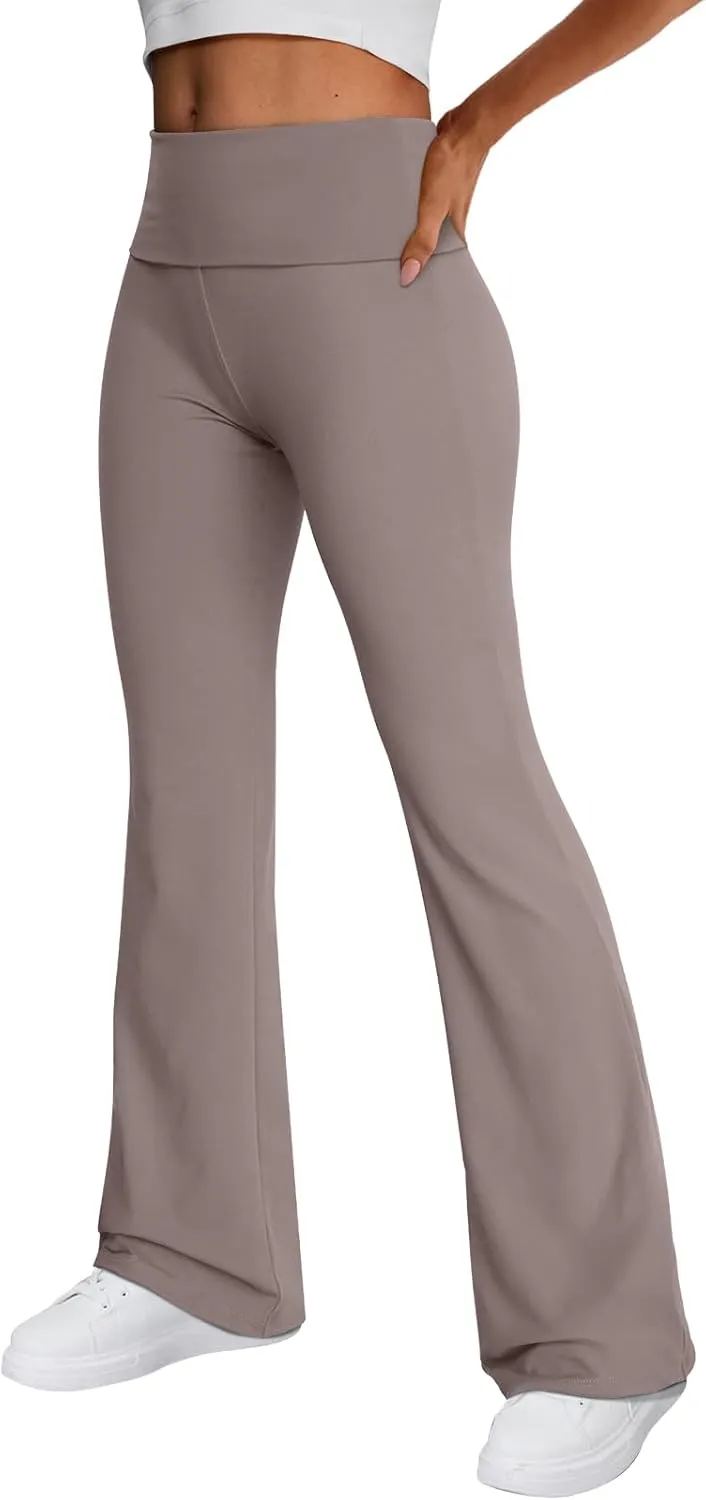 Trendy Queen Women's Wide Leg Yoga Pants Bootcut Workout Flare Leggings Trendy High Waisted Fold Over 2025 Fall Outfits