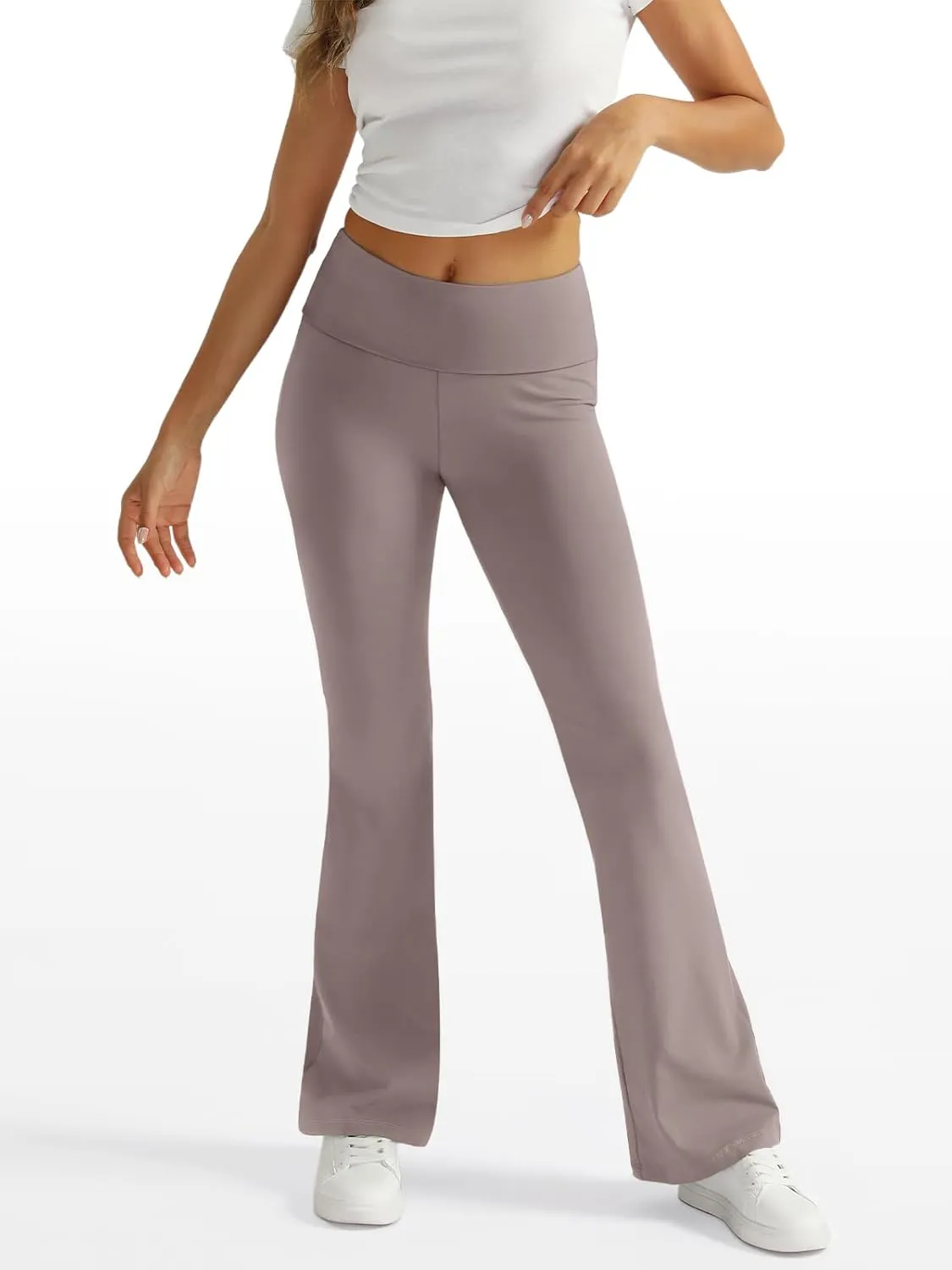 Trendy Queen Women's Wide Leg Yoga Pants Bootcut Workout Flare Leggings Trendy High Waisted Fold Over 2025 Fall Outfits