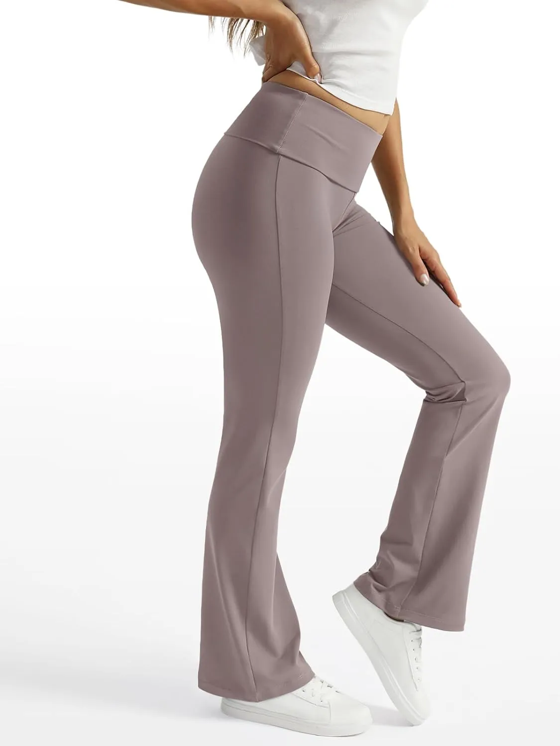Trendy Queen Women's Wide Leg Yoga Pants Bootcut Workout Flare Leggings Trendy High Waisted Fold Over 2025 Fall Outfits