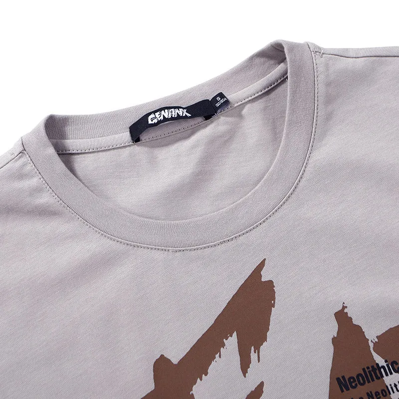 Tribal Cartoon Print Drop-Shoulder Sleeve T-Shirt