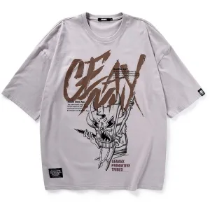 Tribal Cartoon Print Drop-Shoulder Sleeve T-Shirt