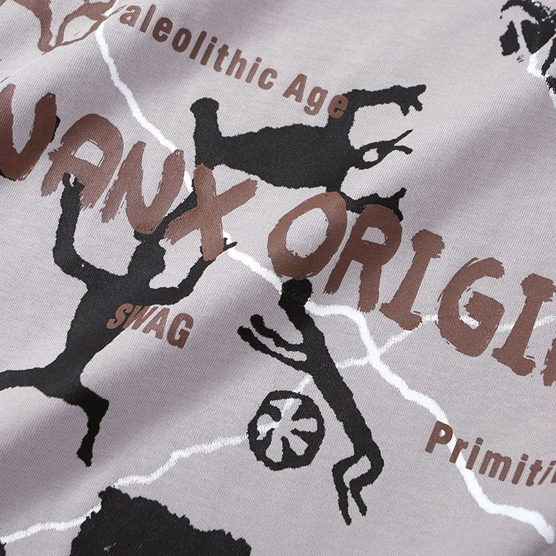 Tribal Cartoon Print Drop-Shoulder Sleeve T-Shirt
