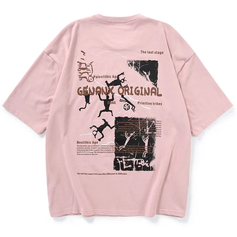 Tribal Cartoon Print Drop-Shoulder Sleeve T-Shirt