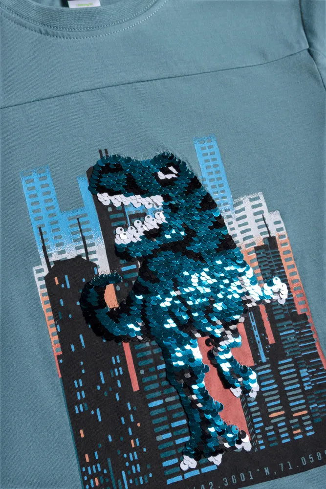 Two-Way Sequins T-Shirt Blue