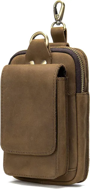 Vertical Leather Cell Phone Waist Blet Bag for Men, Mobile Phone Belt Holster Men, PU Leather Smartphone Fanny Waist Bag for Men Women Travel Outdoor Sport Cell Phone Belt Pouch Wallet Purse Holder