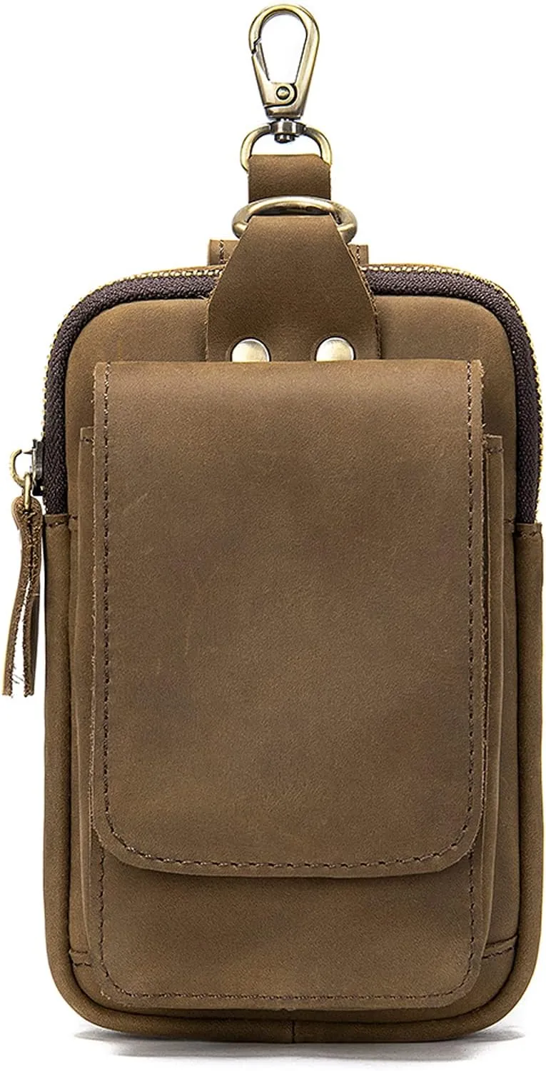 Vertical Leather Cell Phone Waist Blet Bag for Men, Mobile Phone Belt Holster Men, PU Leather Smartphone Fanny Waist Bag for Men Women Travel Outdoor Sport Cell Phone Belt Pouch Wallet Purse Holder