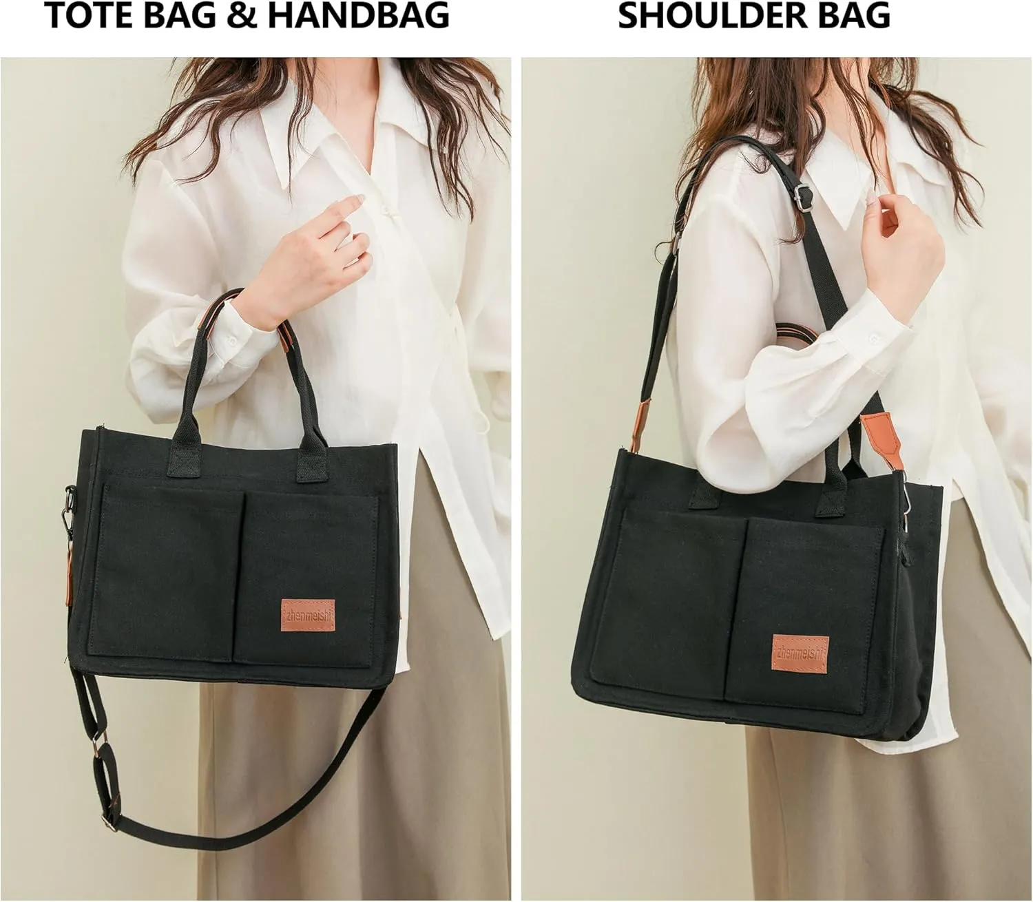 VODIU Canvas Tote Bag for Women,Laptop Bag Work Tote Bag Women Crossbody Purse Handbag Shoulder Travel Messenger Gym Tote
