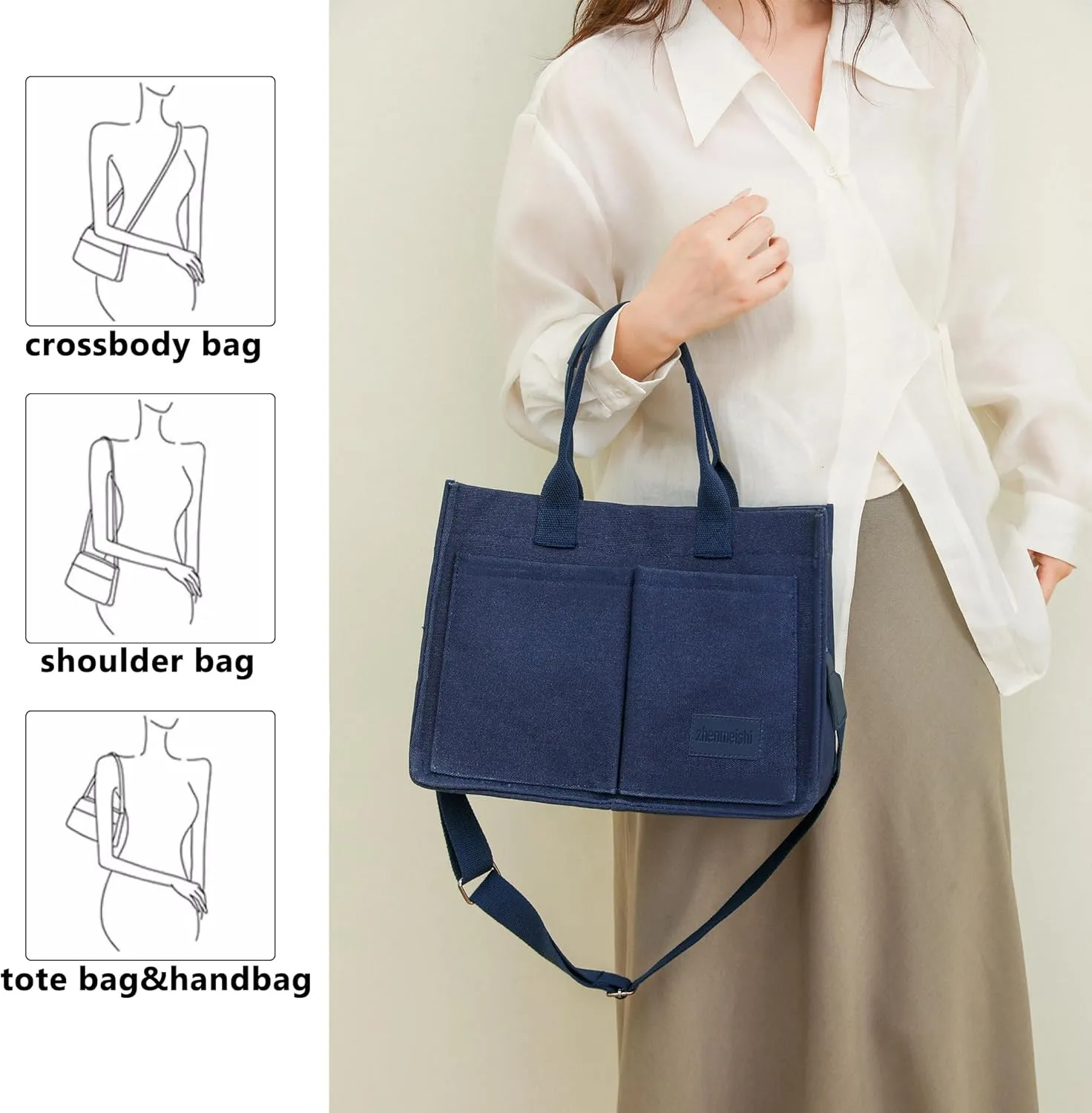VODIU Canvas Tote Bag for Women,Laptop Bag Work Tote Bag Women Crossbody Purse Handbag Shoulder Travel Messenger Gym Tote