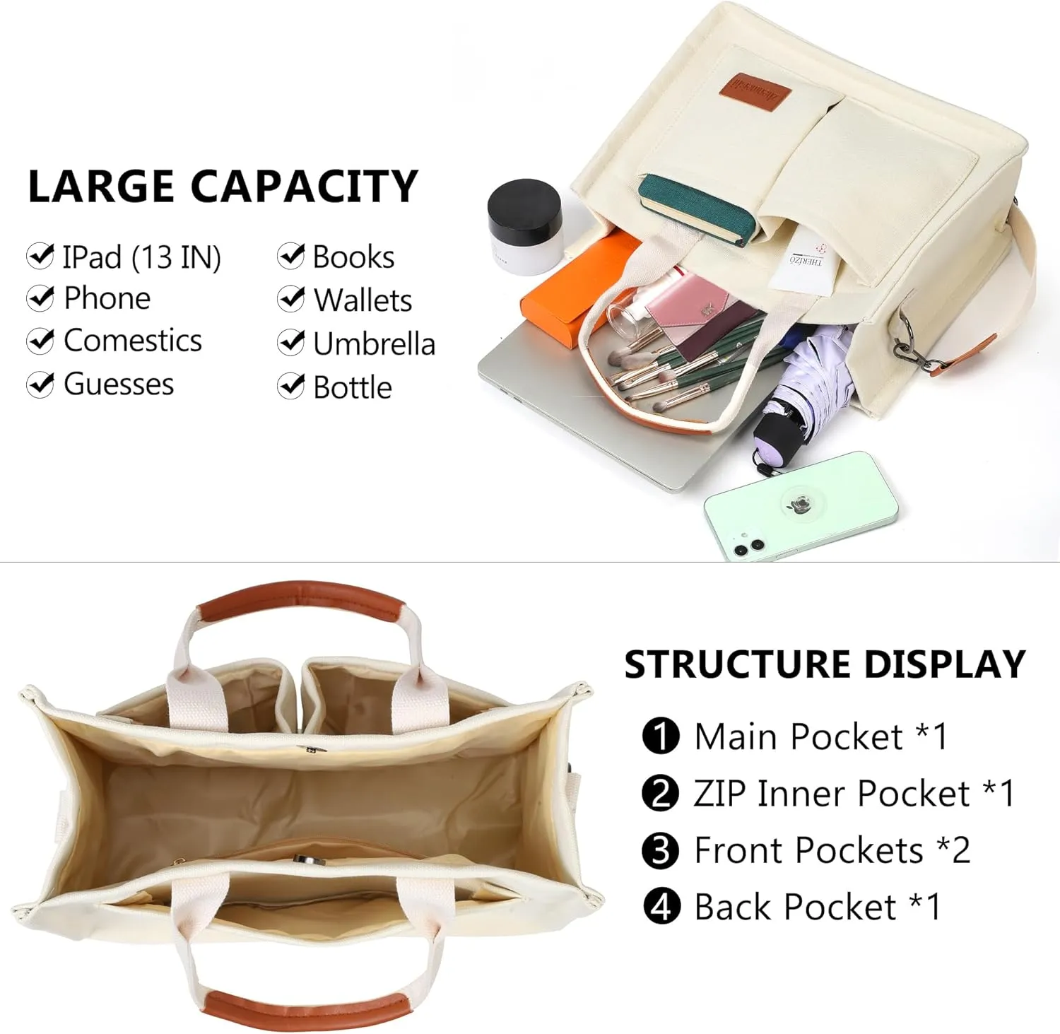 VODIU Canvas Tote Bag for Women,Laptop Bag Work Tote Bag Women Crossbody Purse Handbag Shoulder Travel Messenger Gym Tote