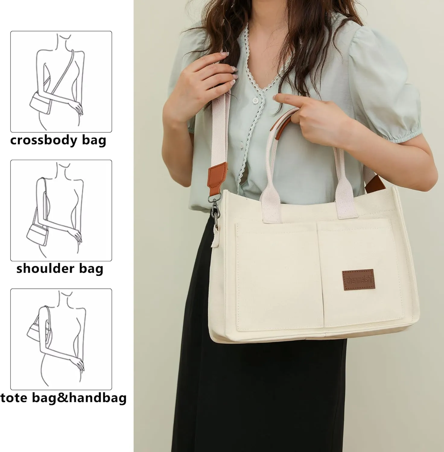 VODIU Canvas Tote Bag for Women,Laptop Bag Work Tote Bag Women Crossbody Purse Handbag Shoulder Travel Messenger Gym Tote