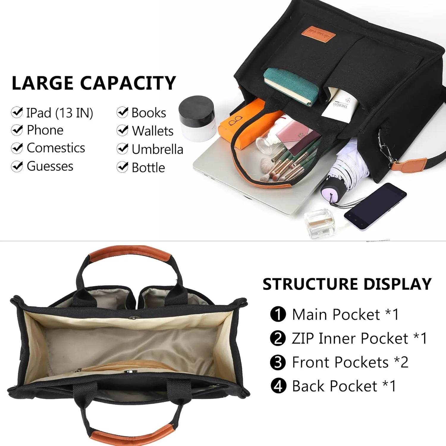 VODIU Canvas Tote Bag for Women,Laptop Bag Work Tote Bag Women Crossbody Purse Handbag Shoulder Travel Messenger Gym Tote
