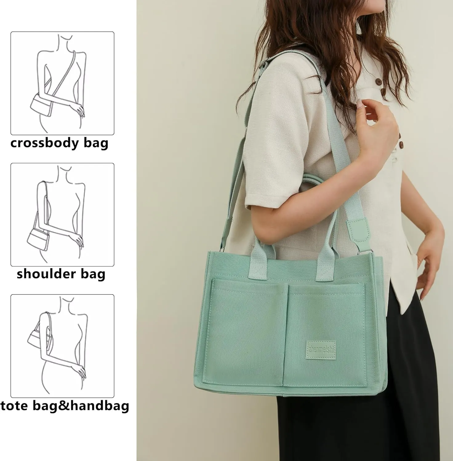 VODIU Canvas Tote Bag for Women,Laptop Bag Work Tote Bag Women Crossbody Purse Handbag Shoulder Travel Messenger Gym Tote