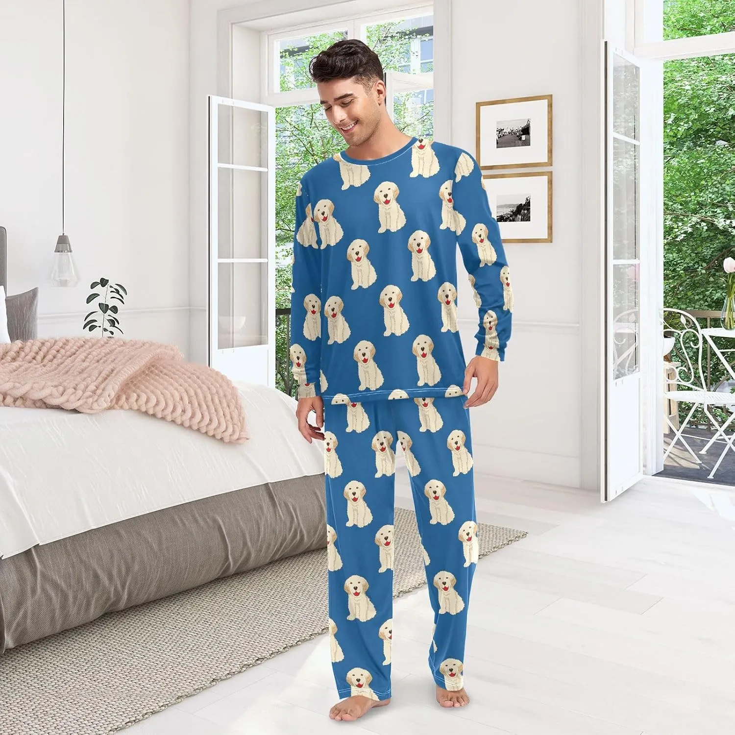 vvfelixl Men's Pajama Sets Labrador Golden Retriever Dog Pj Sets for Mens 2 Piece Loungewear Sets for Men XXS-XXL