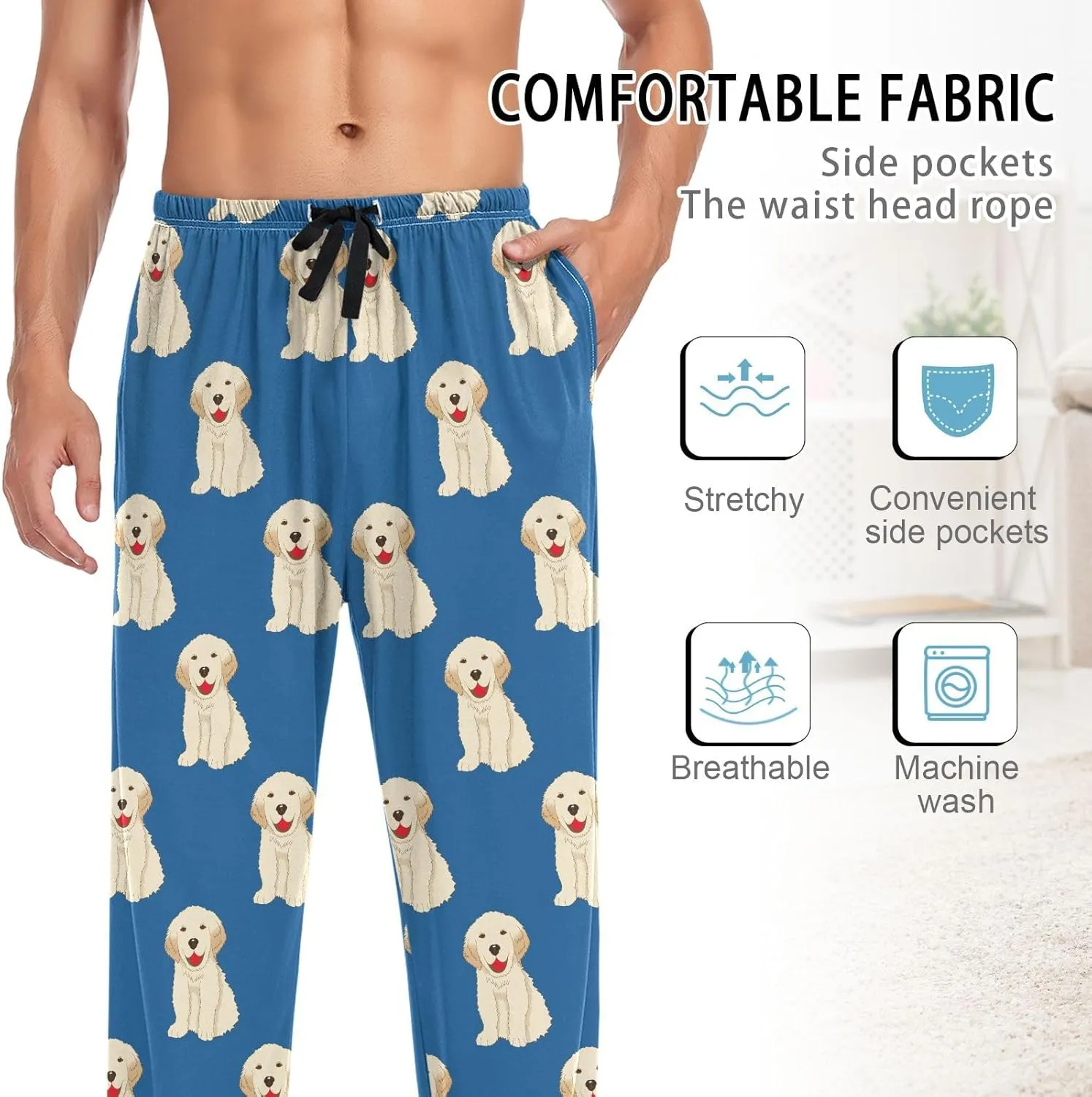 vvfelixl Men's Pajama Sets Labrador Golden Retriever Dog Pj Sets for Mens 2 Piece Loungewear Sets for Men XXS-XXL