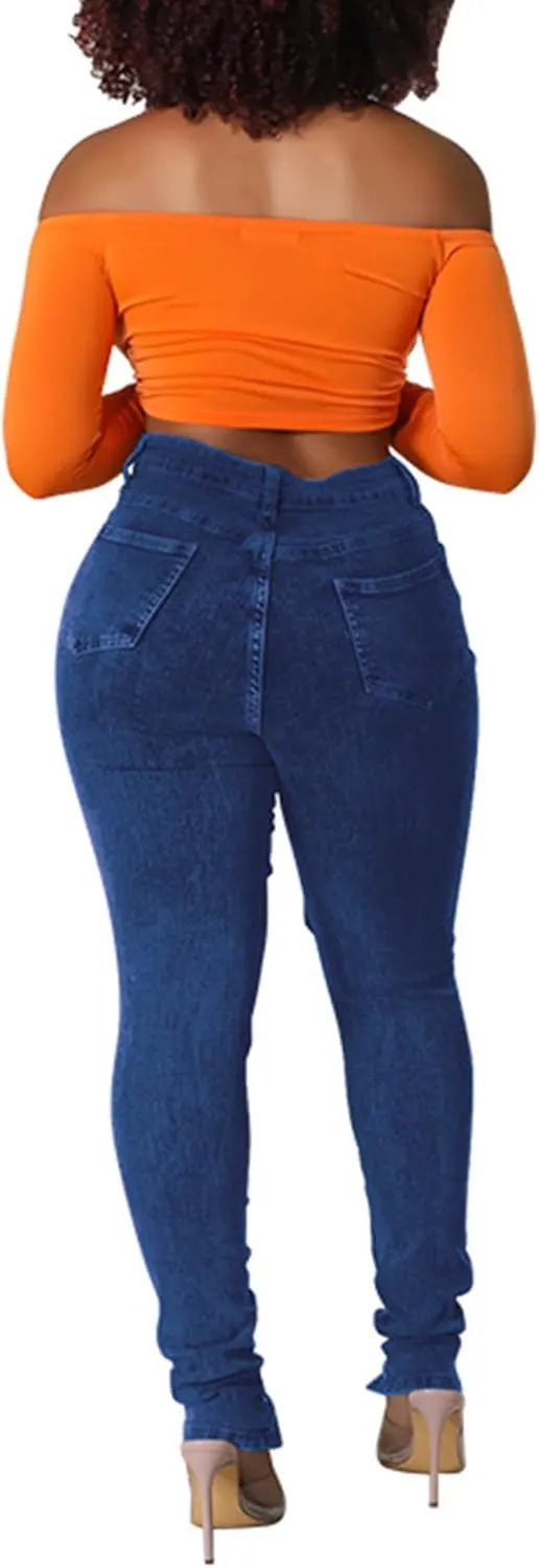 xxxiticat Women's Lace Up Denim Pants High Waist Cutout Bandage Criss Cross Bow Tie Destroyed Hollow Out Jean Trousers