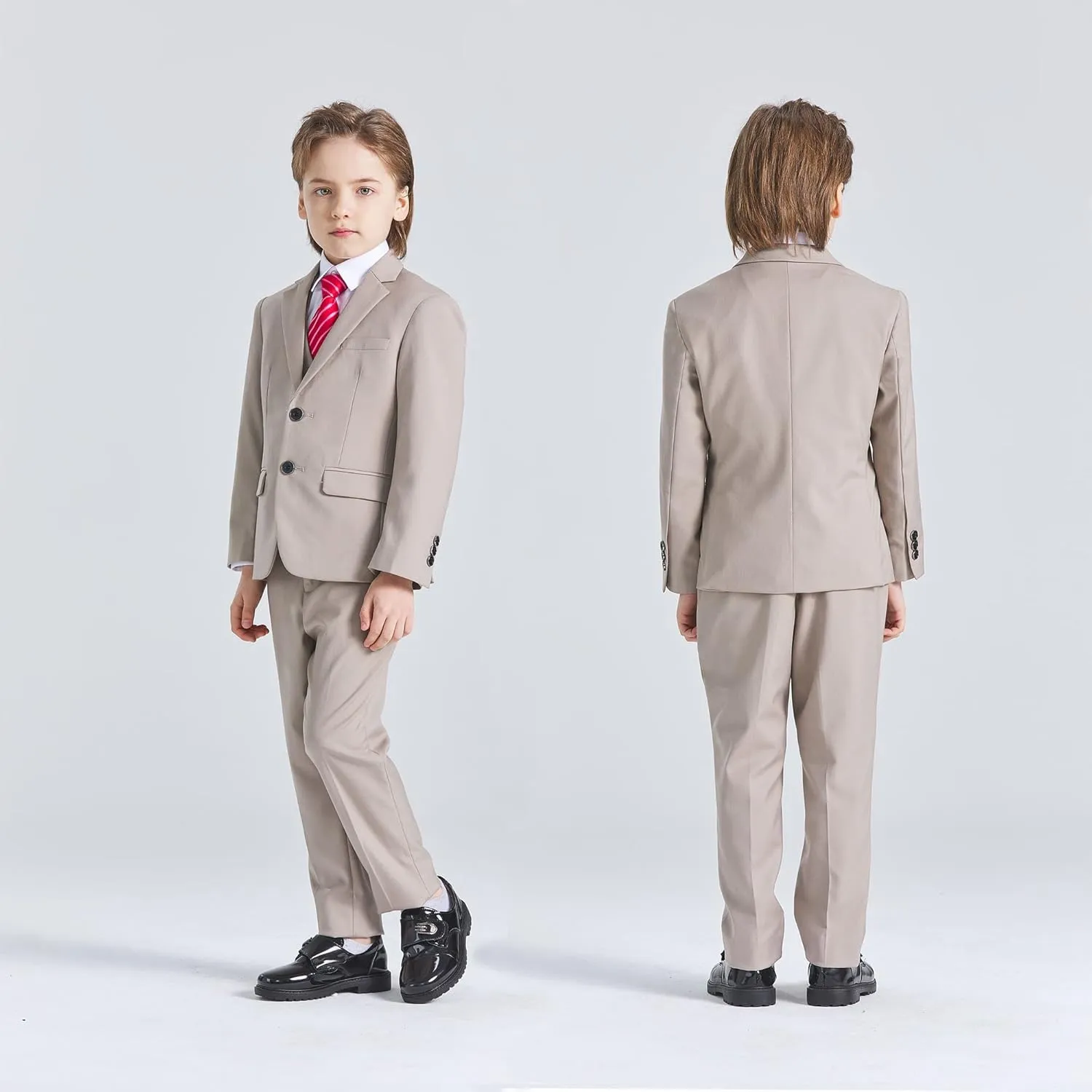 YND Boys Formal Slim Fit, 5-Piece Suits for Kids, Jacket Vest Pants Shirt and Tie for Wedding Prom