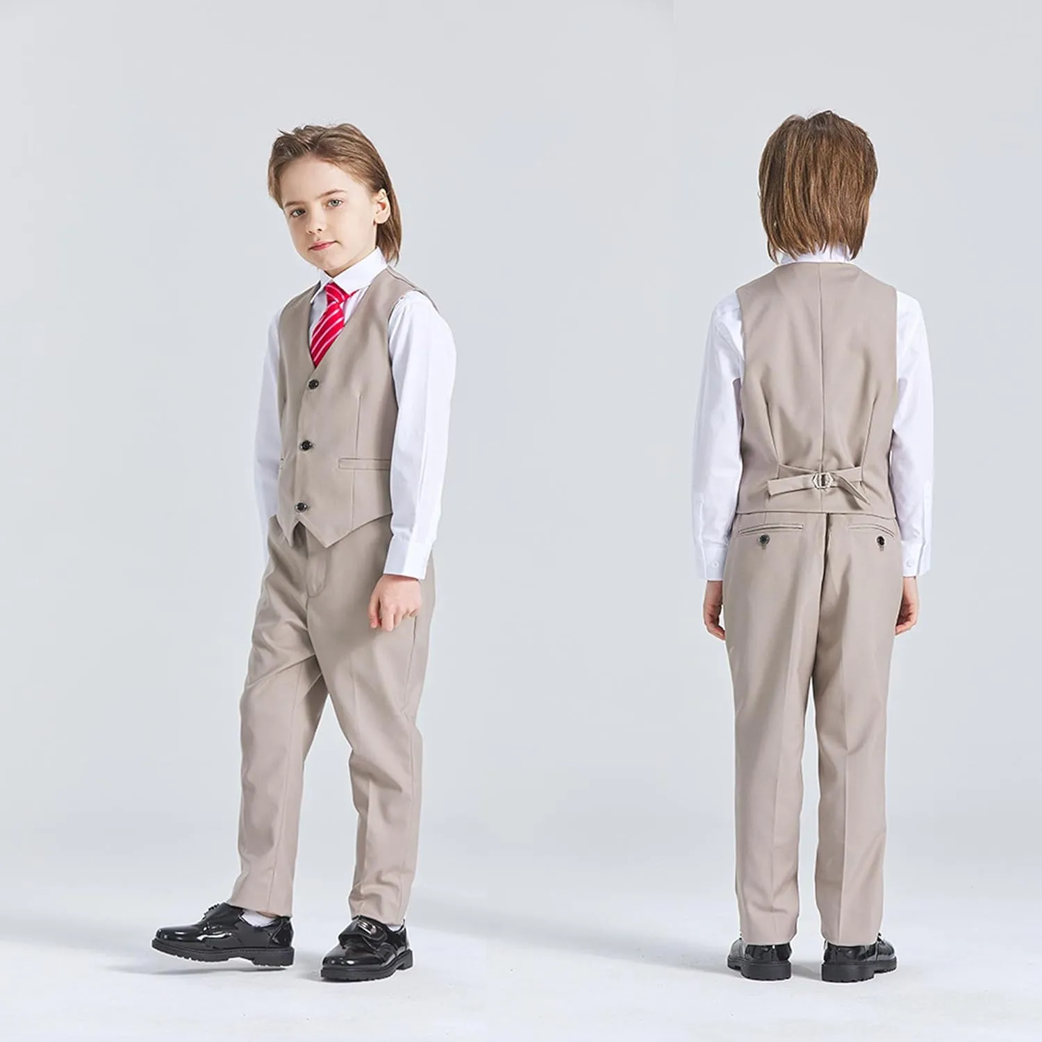 YND Boys Formal Slim Fit, 5-Piece Suits for Kids, Jacket Vest Pants Shirt and Tie for Wedding Prom