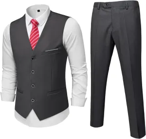 YND Men's 2-Piece Suit, Vest Pants Set for Men, Classic Waistcoat with Tie for Business, Wedding, Prom, Homecoming