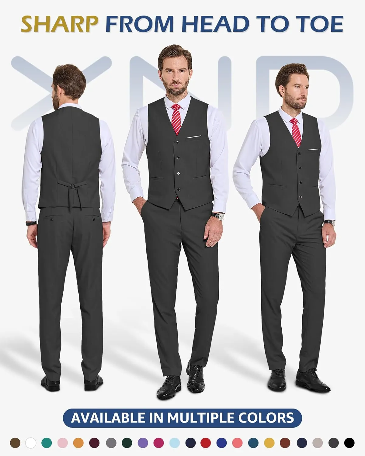 YND Men's 2-Piece Suit, Vest Pants Set for Men, Classic Waistcoat with Tie for Business, Wedding, Prom, Homecoming