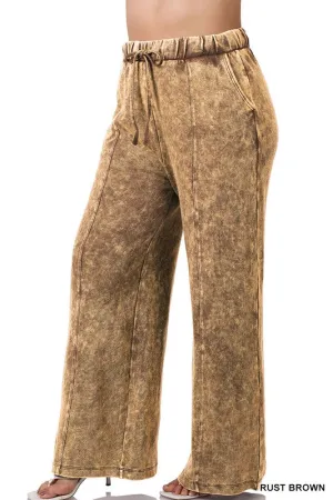 Zenana Plus Size Acid Wash Wide Leg Lounge Pants