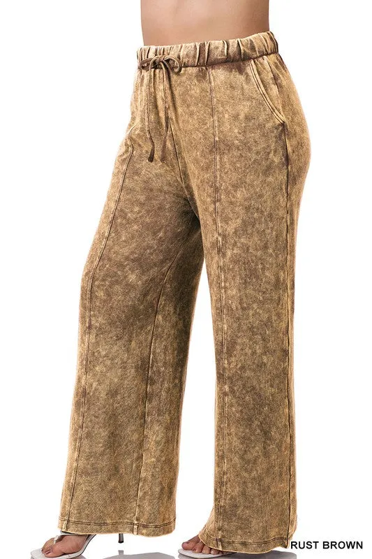 Zenana Plus Size Acid Wash Wide Leg Lounge Pants
