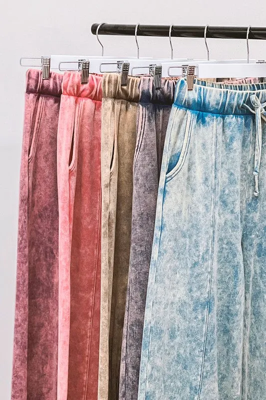 Zenana Plus Size Acid Wash Wide Leg Lounge Pants