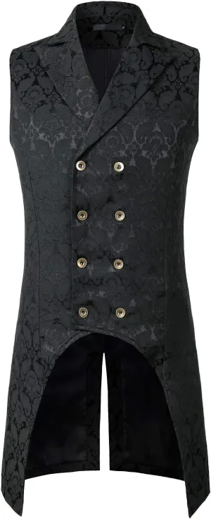 ZEROYAA Mens Gothic Steampunk Double Breasted Jacquard Brocade Vest Waistcoat Sleeveless Tailcoat